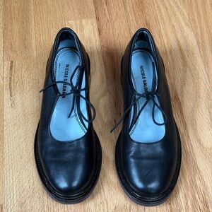 Nicole Saldaña Black Leather Lace-Up Flats